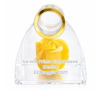oggettando Set 9 Segnaposto Portatovaglioli Personalizzabile Rosa Sapone profumata Matrimonio Nascita Battesimo Comun Laurea Cresima 18, 25, 50 Anni Annivers Compleann (Cerchio metacrilato Oro)