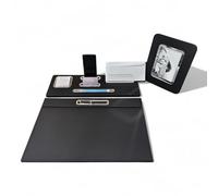 Oggettando Set Scrivania in eco pelle PU Nera, 5in1 Organizer con Supp. smartphone, Porta lettere, Porta bigliett, Portacarte adesive, Sottomano, Portafoto Ufficio, Casa (ACRILICO ARGENTO)