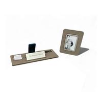 Oggettando Set Scrivania in eco pelle PU Tortora, 5in1 Organizer con Supp. smartphone, Porta Penne, Porta bigliettini, Porta carte ades, Cavaliere person, Portafoto Ufficio, Casa (PU GRIGIO)