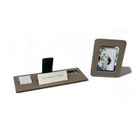 oggettando Set Scrivania in eco pelle PU Tortora, 5in1 Organizer con Supp. smartphone, Porta Penne, Porta bigliettini, Porta carte ades, Cavaliere person, Portafoto Ufficio, Casa (ACR. ARGENTO)