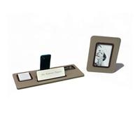 Oggettando Set Scrivania in eco pelle PU Tortora, 5in1 Organizer con Supp. smartphone, Porta Penne, Porta bigliettini, Porta carte ades, Cavaliere person, Portafoto Ufficio, Casa (PU MARRONE)