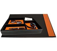 oggettando - Set scrivania ufficio in Ecopelle con Accessori Composto da sottomano con striscia laterale, vassoio portadocumenti, svuotatasche, portapenne, portabigliettini (arancio)