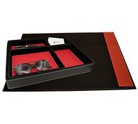 oggettando - Set scrivania ufficio in Ecopelle con Accessori Composto da sottomano con striscia laterale, vassoio portadocumenti, svuotatasche, portapenne, portabigliettini (rosso)