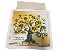 OGGETTANDO Sottopentola Quadretto Albero della Vita Girasoli Ceramica PERSONALIZZABILE scatola Bomboniera, Nascita, Matrimonio, Battesimo, Comunione, Laurea, Cresima,18/25/50 anni (22x22)
