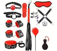 Oggetti di scena regolabili per lo yoga, set di cinghie da allenamento in pelle rossa, giocattoli multifunzionali per coppie (13 pezzi)