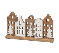 Oggetto Decorativo Fila di Case L.32cm Bianco Marrone Naturale Legno Mango