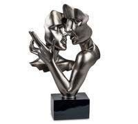 Oggetto Decorativo Scultura Busto Paio H.38cm Argento Antico Con Nero Presa