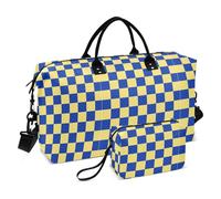 Oggetto personale Borsa da viaggio Giallo e Blu Check Carry on Weekender Pernottamento Borsa con Cinghia Regolabile per Sport Impermeabile bolso para