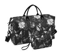 Oggetto personale Borsa da viaggio Gothic Darkness Rose Farfalle Carry On Tote Bag con Toiletry Bag per Aereo Viaggiare Grande Capacità bolsa para palestra para mujer