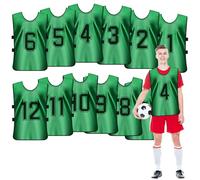 OGMBI Set di 12 canottiere da allenamento con numeri, per calcio, pallacanestro, traspiranti, per adulti e ragazzi, verde erba, Taglia unica