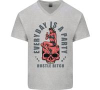 Ogni Giorno È Una Festa Hustle Teschio Alcol Uomo V-Neck Maglietta In Cotone