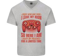 Ogni Tanto Esco Dalla Mia Stanza Gamer Maglietta In Cotone A V Collo Per Uomo