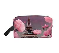 Ogniwo Paris Street Eiffel Tower Pink Floral Toiletry Bag, Makeup Cosmetic Bag, Borsa da viaggio per articoli da toeletta, borsa portaoggetti con cerniera, Paris Street Torre Eiffel Rosa Floreale,