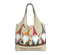 OGNOT Sacchetti di tela di canapa di stampa di gnomi di Natale, borsa a tracolla riutilizzabile, tasca da spalla Tote Bags per le donne Shopping, nero, Taglia unica