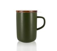 OGO LIVING Juliet 7912034 - Tè e tisana - Tazza da tè in gres e coperchio in legno di acacia - verde cachi