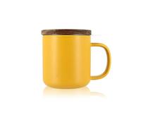 OGO LIVING - Tisania Juliet Giallo 300 ml - Ideale per tè e tisane - Tazza da tè in gres e coperchio in legno di acacia