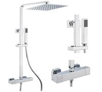 OGOMONDO - Colonna Doccia Attrezzata Ottone Cromato Soffione Quadro Doccetta Rubinetto Termostatico Ogomondo