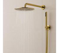 Ogomondo Kit Doccia Circolare Round-2 Soffione 250 mm in Acciaio Inox, Doccino con Presa Acqua, Finitura Oro (Oro Lucido)