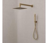 Ogomondo Kit Doccia Quadrato Square-2 Soffione 25x25 cm, Doccetta e Braccio, Acciaio Inox Oro (Oro Matt Satinato)