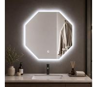 OGOMONDO Specchio Ottagonale Retroilluminato a Filo Led 5 mm con Interruttore Touch Dimmerabile 2700-4500-6500K, 80x80 cm