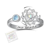 oGoodsunj Fidget Spinner - Anelli per ansia da donna: in argento Sterling, con fiore di loto e solo respiro, regolabile, per alleviare lo stress, gioiello regalo per figlia (03-marzo)