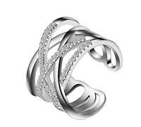 Ogquaton - Anello da donna in argento con cristalli aperti e anelli regolabili