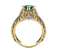 Ogquaton Anello smeraldo Anello in oro giallo con strass Splendido diamante in bronzo Anello di fidanzamento Vintage Bellissimo anello in cristallo Gioielli Regalo Creativo e utile