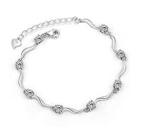 Ogquaton Bracciale in argento con cristalli da donna, braccialetto regolabile a catena d'onda d'argento elegante e popolare