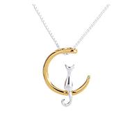 Ogquaton - Collana con ciondolo a forma di gatto seduto sulla luna crescente, gioiello alla moda per donne e ragazze, 2 eleganti e popolari
