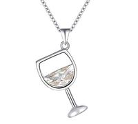 Ogquaton - Collana lunga con ciondolo a forma di calice di vino con zirconia cubica, colore oro bianco