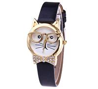 Ogquaton, orologio da polso analogico al quarzo, da donna, con quadrante a forma di gatto, con quadrante in finta pelle, resistente e utile