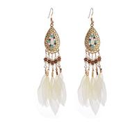 Ogquaton Regalo di gioielli di orecchini a gancio per orecchini da donna con piume di nappa e piume di boemia di alta qualità