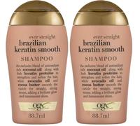 OGX Ever Straightening + Brazilian Keratin Smooth Shampoo da viaggio con Cheratina per capelli lisciante e Olio di Cocco e Avocado, Shampoo capelli ricci in pratico formato travel size da 88.7 ml