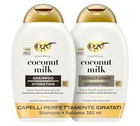OGX Set Capelli Shampoo e Balsamo Nourishing + Coconut Milk con balsamo e shampoo idratante, Kit prodotti per capelli secchi e danneggiati per una chioma morbida e sana, 2 x 385 ml - Esclusiva Amazon
