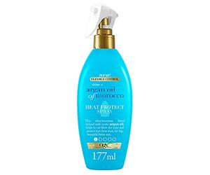 OGX Shine + Argan Oil of Morocco Spray Termoprotettore Capelli, Protettore termico capelli con Olio di Argan del Marocco, Termoprotettore capelli spray per una protezione fino a 230°C, 177 ml