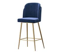 OGYJMSFN Sgabelli da Bar 1PCS 65cm Velvet high Stool Modern Counter Height Stools with Back and Footrest Island Stools Chair with Gold Metal Base for Counter Bar(Blue)