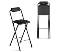 OGYJMSFN Sgabelli da Bar 2 Pack Folding Bar Stools Portable Height Adjustable Non Slip Pads Padded Backrest Leather Finish(Negro,75cm/29.5in)
