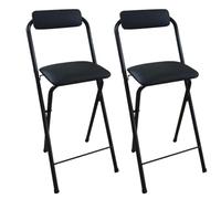 OGYJMSFN Sgabelli da Bar 2 Pack Folding Bar Stools Portable Height Adjustable Non Slip Pads Padded Backrest Leather Finish(Black2pcs,65cm/25.5in)