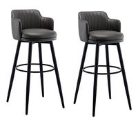 OGYJMSFN Sgabelli da Bar 30" Swivel Counter Height Set of 2 with Low Back Island Counter Chair, Leather Round Black Metal Frame Seat, for, Bistro, Pub, Coffee Shop