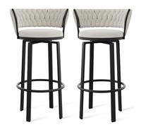 OGYJMSFN Sgabelli da Bar 360 Swivel Velvet Bar Stools Set of 2 Open Back Dining Chairs With Woven and Gold Footrest Stylish Kitchen Island Pub Seating(White Black Leg,2 PCS)
