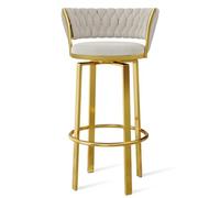 OGYJMSFN Sgabelli da Bar 360 Swivel Velvet Bar Stools Set of 2 Open Back Dining Chairs With Woven and Gold Footrest Stylish Kitchen Island Pub Seating(White Gold Leg,1 PCS)