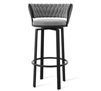 OGYJMSFN Sgabelli da Bar 360 Swivel Velvet Bar Stools Set of 2 Open Back Dining Chairs With Woven and Gold Footrest Stylish Kitchen Island Pub Seating(Grey Black Leg,1 PCS)