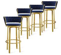 OGYJMSFN Sgabelli da Bar 360 Swivel Velvet Bar Stools Set of 2 Open Back Dining Chairs With Woven and Gold Footrest Stylish Kitchen Island Pub Seating(Blue Gold Leg,4 PCS)
