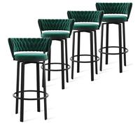 OGYJMSFN Sgabelli da Bar 360 Swivel Velvet Bar Stools Set of 2 Open Back Dining Chairs With Woven and Gold Footrest Stylish Kitchen Island Pub Seating(Green Black Leg,4 PCS)