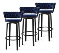 OGYJMSFN Sgabelli da Bar 360 Swivel Velvet Bar Stools Set of 2 Open Back Dining Chairs With Woven and Gold Footrest Stylish Kitchen Island Pub Seating(Blue Black Leg,3 PCS)