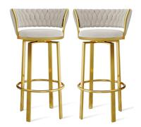 OGYJMSFN Sgabelli da Bar 360 Swivel Velvet Bar Stools Set of 2 Open Back Dining Chairs With Woven and Gold Footrest Stylish Kitchen Island Pub Seating(White Gold Leg,2 PCS)