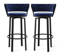 OGYJMSFN Sgabelli da Bar 360 Swivel Velvet Bar Stools Set of 2 Open Back Dining Chairs With Woven and Gold Footrest Stylish Kitchen Island Pub Seating(Blue Black Leg,2 PCS)