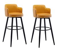 OGYJMSFN Sgabelli da Bar Barstools Swivel Bars Chair Bar Set of 2 With Back Kitchen Island Stools Counter Height Arms Nappa Leather Black Metal Legs Footrest for Pub(Orange,80cm)