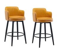 OGYJMSFN Sgabelli da Bar Barstools Swivel Bars Chair Bar Set of 2 With Back Kitchen Island Stools Counter Height Arms Nappa Leather Black Metal Legs Footrest for Pub(Orange,65cm)