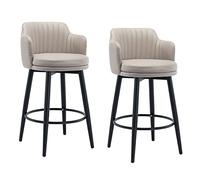 OGYJMSFN Sgabelli da Bar Barstools Swivel Bars Chair Bar Set of 2 With Back Kitchen Island Stools Counter Height Arms Nappa Leather Black Metal Legs Footrest for Pub(Khaki,65cm)